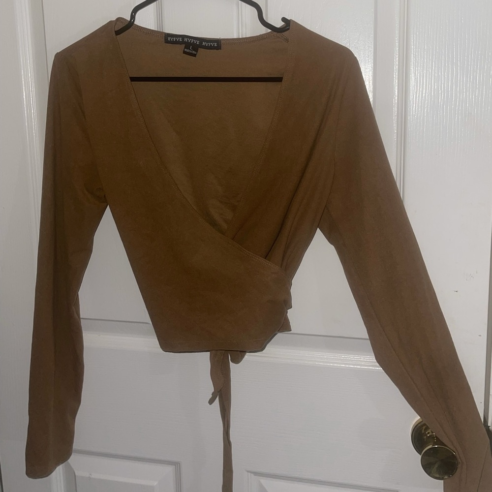 Suede camel wrap top